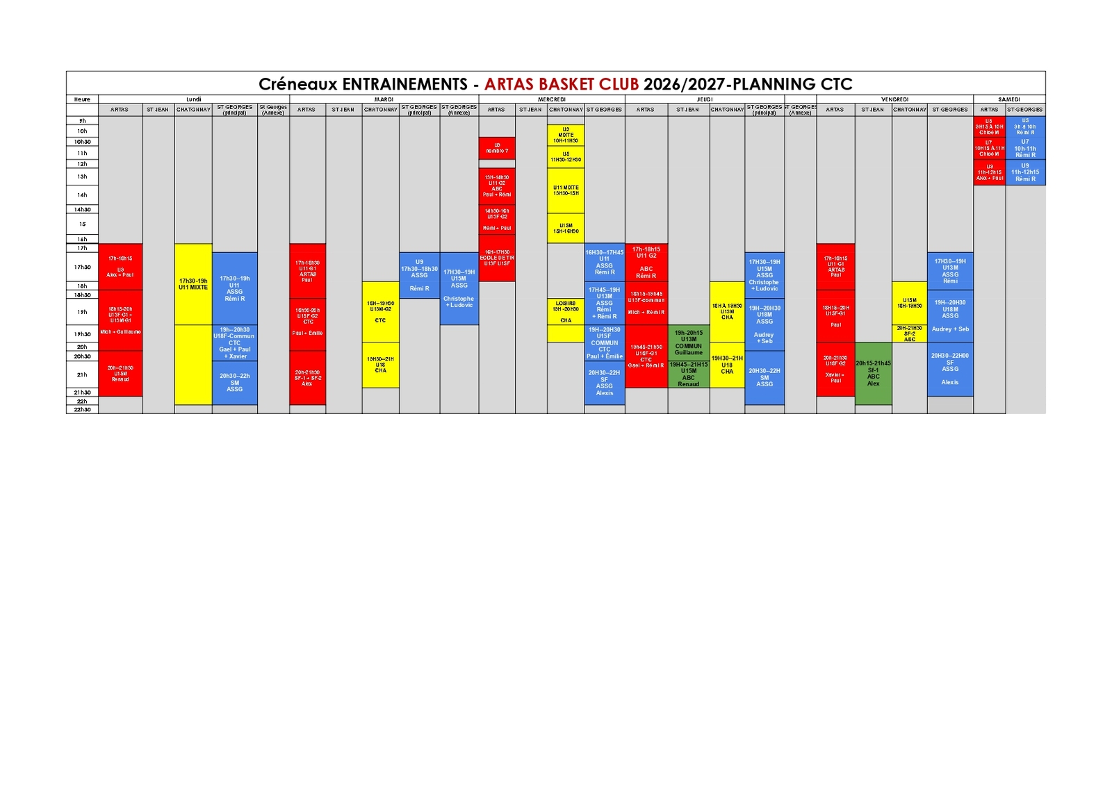 Planning saison 2026-2027