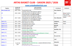 Planning Entrainements Saison 2025-2026